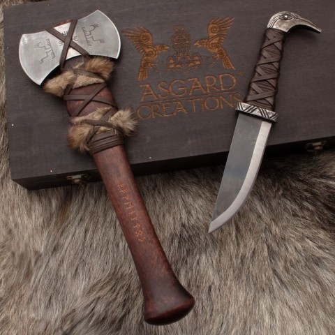 HACHA Y CUCHILLO VIKINGOS EN CAJA CREACIONES ASGARD